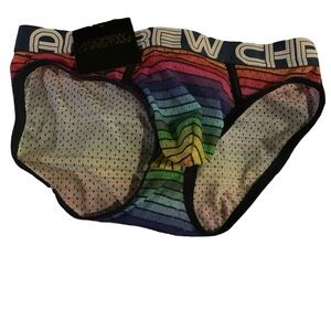 Andrew Christian Multicolor Striped Briefs Rainbow Pride Underwear Size Small